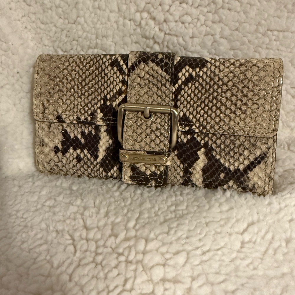 Michael Kors Beige and Brown Snake Print Key Holder